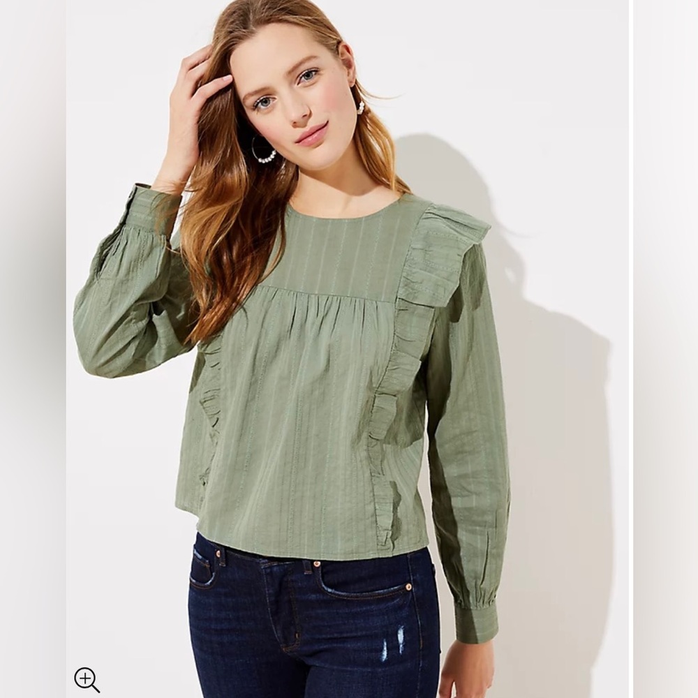 Loft Green Ruffle Cropped Blouse Top Size Large